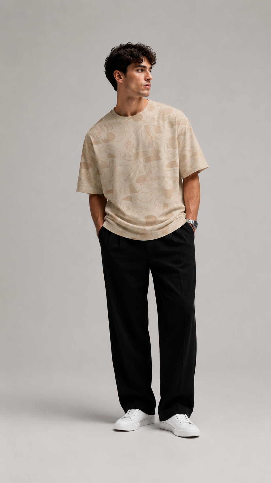 Luxzra Sand Drift™ AOP Unisex Oversized Tee